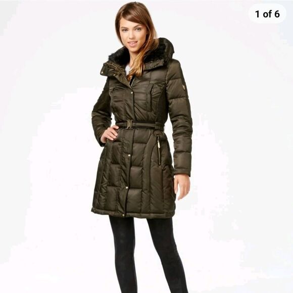 Vince Camuto Faux-Fur Trim Hooded Down Parka belt - Picture 1 of 10